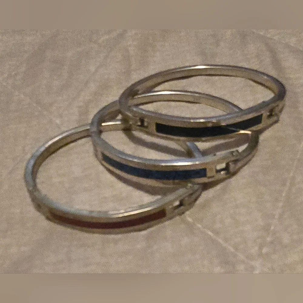 Vintage Charming Kids' Silver 925 Bangle Trio with Colorful Accents